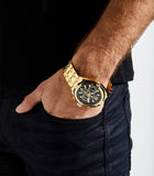 Guess Surge Chronograph Black Dial Gold Steel Strap Watch for Men - W1258G2 Authentic Buy Shop Now