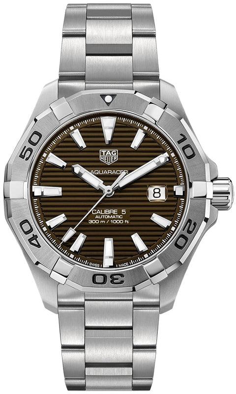 Tag Heuer Aquaracer Calibre 5 Automatic Sunray Brown Dial Silver Steel Strap Watch for Men - WAY2018.BA0927 Authentic Buy Shop Now