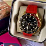Fossil Bannon Multifunction Black Dial Red Silicone Strap Watch for Men - BQ2499 Authentic Buy Shop Now