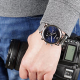 Emporio Armani Luigi Chronograph Blue Dial Silver Mesh Bracelet Watch For Men - AR80038 Authentic Buy Shop Now