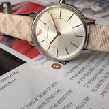 Emporio Armani Gianni T Bar Quartz Silver Dial Beige Leather Strap Watch For Women - AR80007 Authentic Buy Shop Now