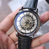 Emporio Armani Luigi Silver Skeleton Dial Black Leather Strap Watch For Men - AR1981 Authentic Buy Shop Now