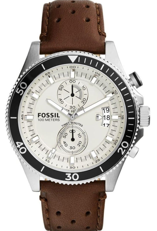 Fossil Wakefield Chronograph White Dial Brown Leather Strap Watch for Men - CH2943 Authentic Buy Shop Now