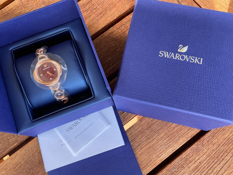 Swarovski Crystal Flower Red Dial Rose Gold Steel Strap Watch for Women - 5552783 Authentic Buy Shop Now