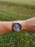 Michael Kors Runway Stop Hunger Quartz Blue Dial Rose Gold Steel Strap Watch For Men - MK8358 Authentic Buy Shop Now