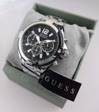 Guess Surge Chronograph Black Dial Silver Steel Strap Watch for Men - W1258G1 Authentic Buy Shop Now