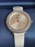 Swarovski Crystal Frost Silver Dial White Leather Strap Watch for Women - 5484070 Authentic Buy Shop Now