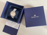 Swarovski Crystal Frost Silver Dial White Leather Strap Watch for Women - 5484070 Authentic Buy Shop Now