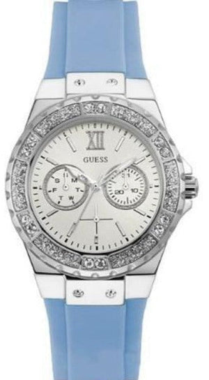 Guess Limelight Crystals White Dial Blue Rubber Strap Watch for Women - W1053L5 Authentic Buy Shop Now