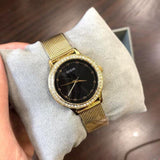 Guess Chelsea Crystals Black Dial Gold Mesh Bracelet Watch For Women - W0647L8 Authentic Buy Shop Now