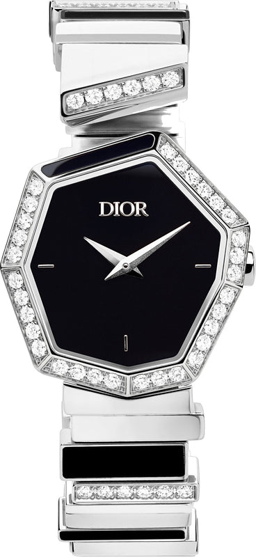 Dior Gem Dior Mother of Pearl Diamonds Black Dial Silver Steel Strap Watch for Women - CD18111X1058 Authentic Buy Shop Now