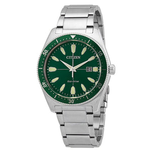 Citizen Eco Drive Vintage Green Dial Silver Steel Strap Watch For Men - AW1598-70X Authentic Buy Shop Now