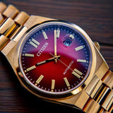 Citizen Tsuyosa Automatic Red Dial Gold Steel Strap Watch For Men - NJ0153-82X Authentic Buy Shop Now