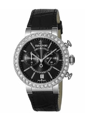 Swarovski Citra Sphere Chronograph Black Dial Black Leather Strap Watch for Women - 5027131 Authentic Buy Shop Now