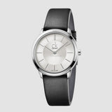 Calvin Klein Minimal Silver Dial Black Leather Strap Watch for Women - K3M221C6 Authentic Buy Shop Now