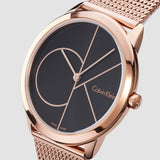 Calvin Klein Minimal Black Dial Rose Gold Mesh Bracelet Watch for Men - K3M22621 Authentic Buy Shop Now