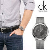 Calvin Klein Minimal Grey Dial Silver Mesh Bracelet Watch for Men - K3M21124 Authentic Buy Shop Now