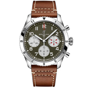 Breitling Avi Chronograph 42 Curtiss Warhawk Green Dial Brown Leather Strap Watch for Men - A233802A1L1X1 Authentic Buy Shop Now