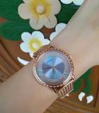 Guess Willow Crystal Blue Dial Rose Gold Mesh Bracelet Watch For Women - W0836L1 Authentic Buy Shop Now