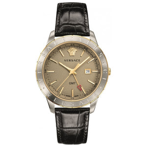 Versace Univers Beige Dial Black Leather Strap Watch for Men - VEBK00218 Authentic Buy Shop Now