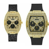 Guess Raven Diamonds Champagne Dial Black Rubber Strap Watch For Women - GW0105L2 Authentic Buy Shop Now