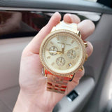 Michael Kors Runway Chronograph Gold Dial Gold Steel Strap Watch For Women - MK5698 Authentic Buy Shop Now