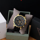 Guess Horizon Chronograph Quartz Black Dial Black Leather Strap Watch For Men - W0380G7 Authentic Buy Shop Now