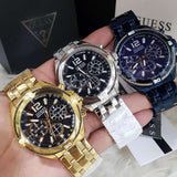 Guess Surge Chronograph Black Dial Gold Steel Strap Watch for Men - W1258G2 Authentic Buy Shop Now