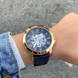 Fossil Grant Automatic Skeleton Blue Dial Blue Leather Strap Watch for Men - ME3102 Authentic Buy Shop Now
