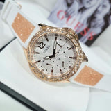 Guess Swirl Quartz Silver Dial White Rubber Strap Watch For Women - W1096l2 Authentic Buy Shop Now