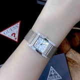 Guess Nouveau Diamonds Silver Dial Silver Mesh Bracelet Watch for Women - W0127L1 Authentic Buy Shop Now