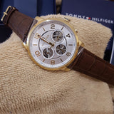 Tommy Hilfiger Keagan Quartz Silver Dial Brown Leather Strap Watch for Men - 1791291 Authentic Buy Shop Now