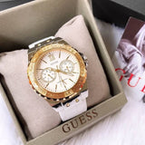 Guess Limelight Quartz Silver Dial White Leather Strap Watch For Women - W0775l8 Authentic Buy Shop Now