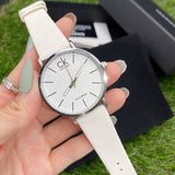 Calvin Klein Post Minimal Silver Dial White Leather Strap Watch for Men - K7621126 Authentic Buy Shop Now