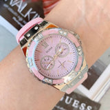 Guess Limelight Quartz Diamonds Pink Dial Pink Denim Strap Watch For Women - W0775l15 Authentic Buy Shop Now