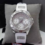 Guess Frontier Diamonds Silver Dial White Rubber Strap Watch For Women - W1160L4 Authentic Buy Shop Now