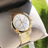 Calvin Klein Minimal Silver Dial Gold Mesh Bracelet Watch for Women - K3M22526 Authentic Buy Shop Now