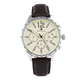 Tommy Hilfiger Gavin Chronograph White Dial Brown Leather Strap Watch for Men - 1791467 Authentic Buy Shop Now