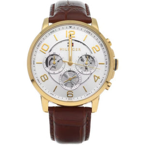 Tommy Hilfiger Keagan Quartz Silver Dial Brown Leather Strap Watch for Men - 1791291 Authentic Buy Shop Now