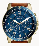 Fossil Grant Sport Chronograph Blue Dial Brown Leather Strap Watch for Men - FS5268 Authentic Buy Shop Now