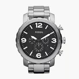Fossil Nate Chronograph Black Dial Silver Steel Strap Watch for Men - JR1353 Authentic Buy Shop Now
