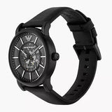 Emporio Armani Meccanico Automatic Skeleton Dial Black Leather Strap Watch For Men - AR60008 Authentic Buy Shop Now