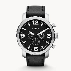 Fossil Nate Chronograph Black Dial Black Leather Strap Watch for Men - JR1436 Authentic Buy Shop Now