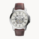 Fossil Grant Automatic Beige Skeleton Dial Brown Leather Strap Watch for Men - ME3099 Authentic Buy Shop Now