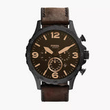 Fossil Nate Chronograph Brown Dial Brown Leather Strap Watch for Men - JR1487 Authentic Buy Shop Now