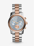 Michael Kors Runway Chronograph Blue Dial Two Tone Steel Strap Watch For Women - MK6166 Authentic Buy Shop Now