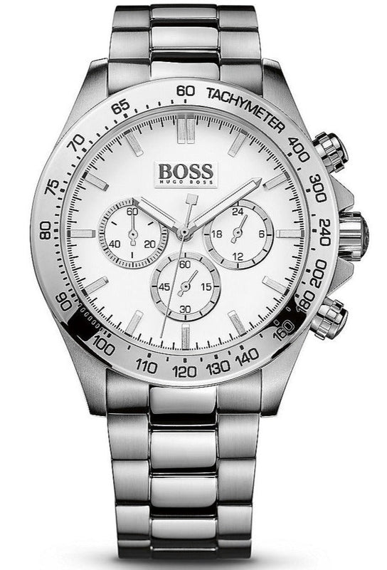 Hugo Boss Ikon Chronograph White Dial Silver Steel Strap Watch for Men - 1512962 Authentic Buy Shop Now