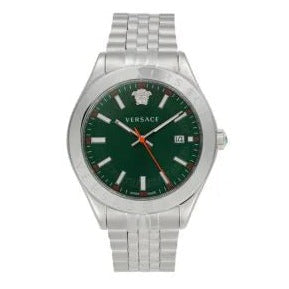 Versace Hellenyium Quartz Green Dial Silver Steel Strap Watch For Men - VEVK01021 Authentic Buy Shop Now