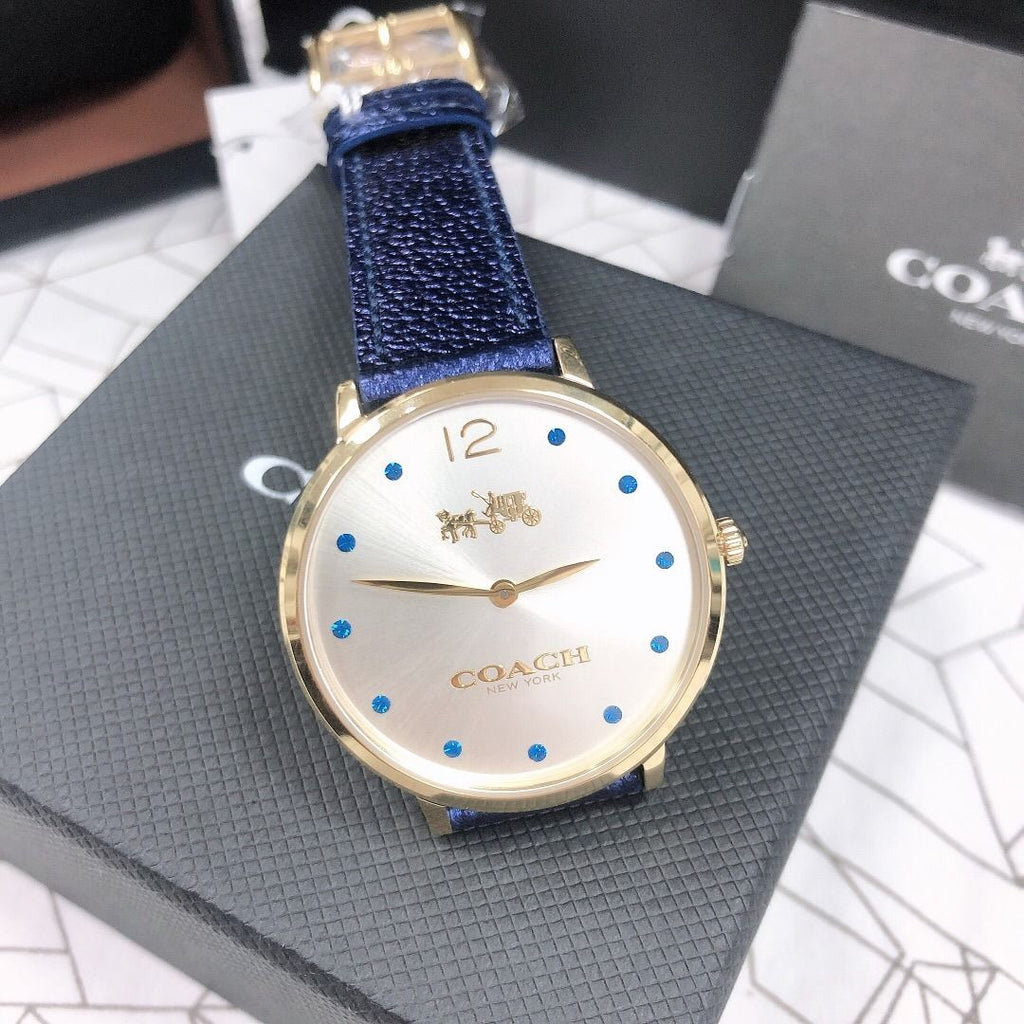 Coach Slim Easton Silver Dial Blue Leather Strap Watch for Women - 14502687 Authentic Buy Shop Now