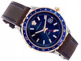 Versace Hellenyium GMT Blue Dial Brown Leather Strap Watch for Men - V11080017 Authentic Buy Shop Now
